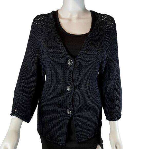 Oska Knit 3/4 Sleeve Button-up Cardigan Sweater Black Women's - Picture 1 of 10